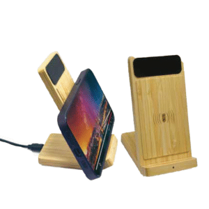 BAMBOO PHONE HOLDER WIRELESS CHARGER LIGHT UP LOGO