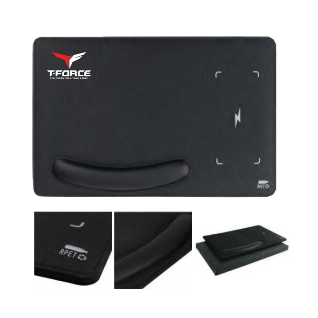 RPET Wireless Charging Mousepad with handrest for support.