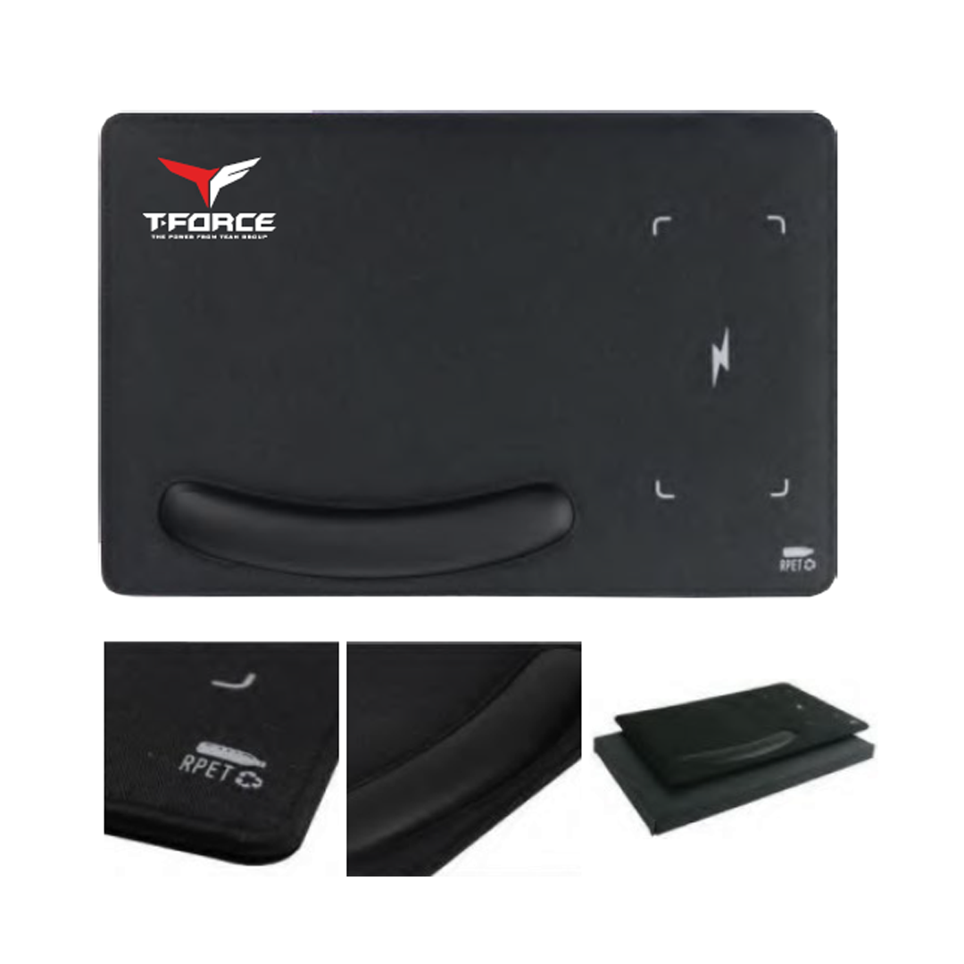 RPET Wireless Charging Mousepad with handrest for support.