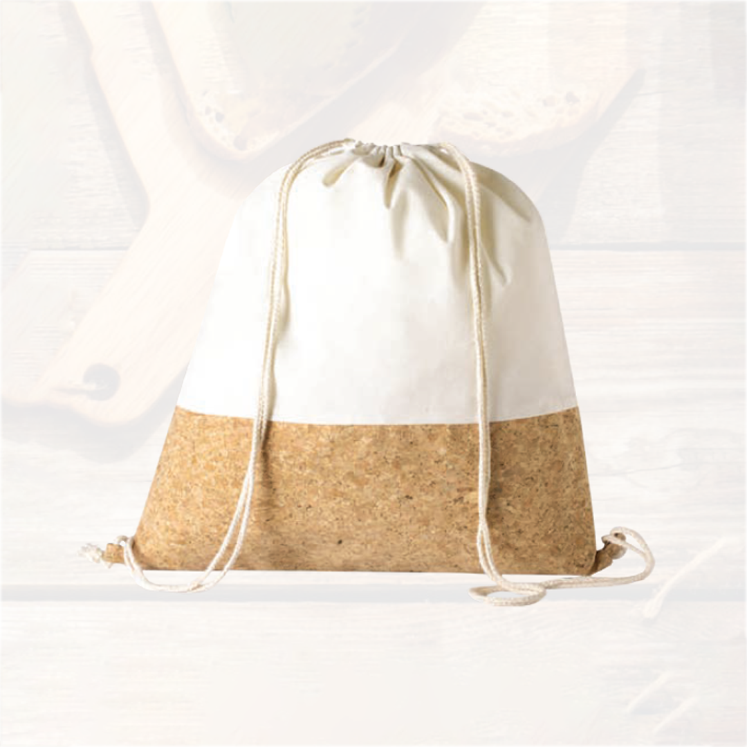 Drawstring Bag recycled cotton and natural cork finish